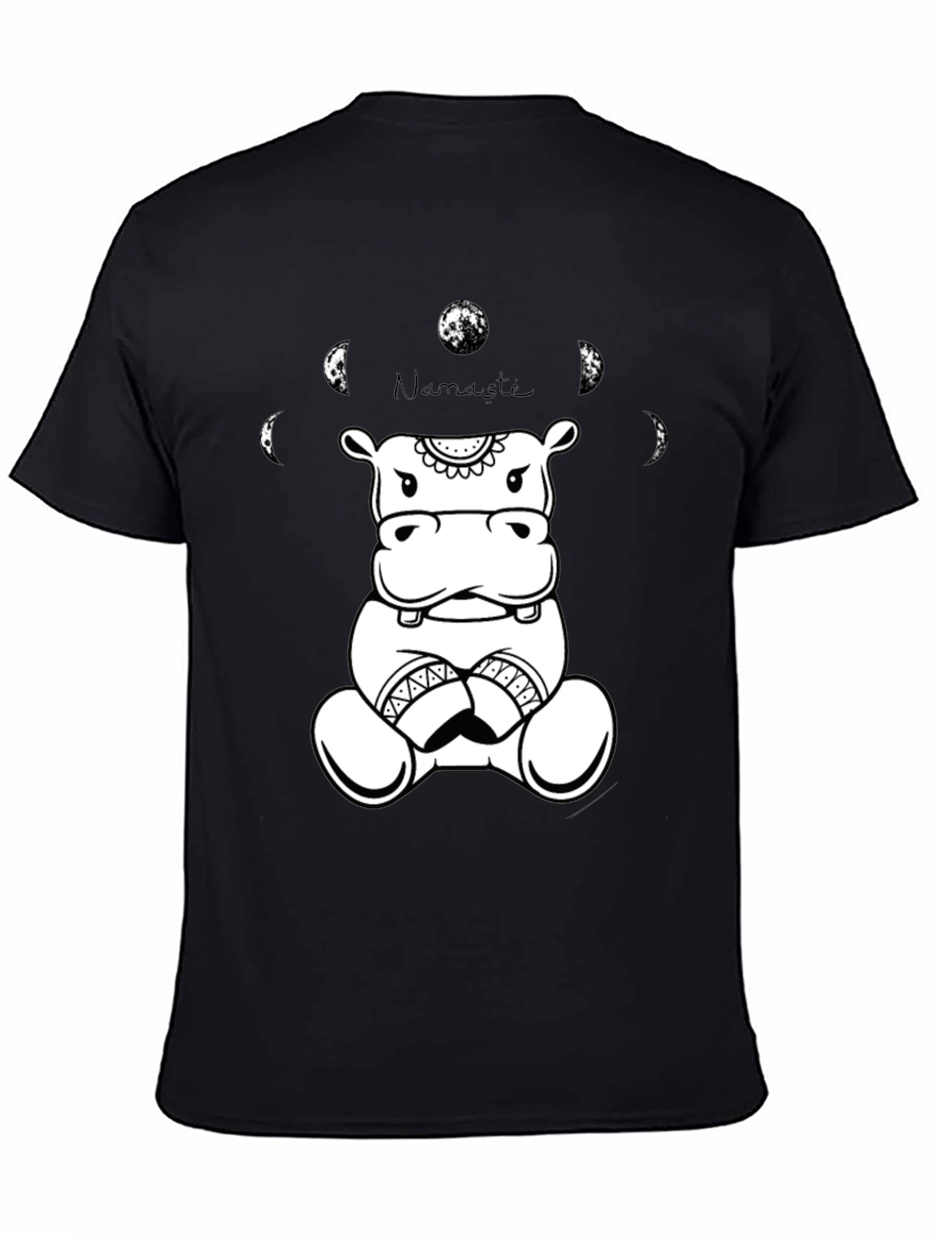 Namaste Hippo Graphic Tee - Black Cotton T-Shirt