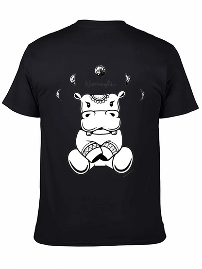 Namaste Hippo Graphic Tee - Black Cotton T-Shirt