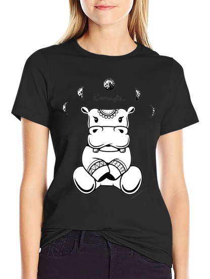 Namaste Hippo Graphic Tee - Black Cotton T-Shirt