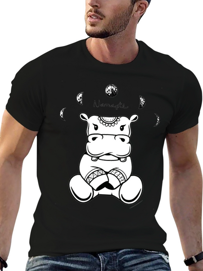 Namaste Hippo Graphic Tee - Black Cotton T-Shirt