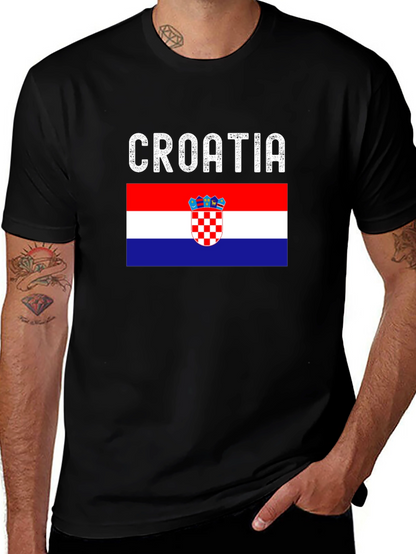 Croatia Flag T-Shirt - Black Cotton Tee