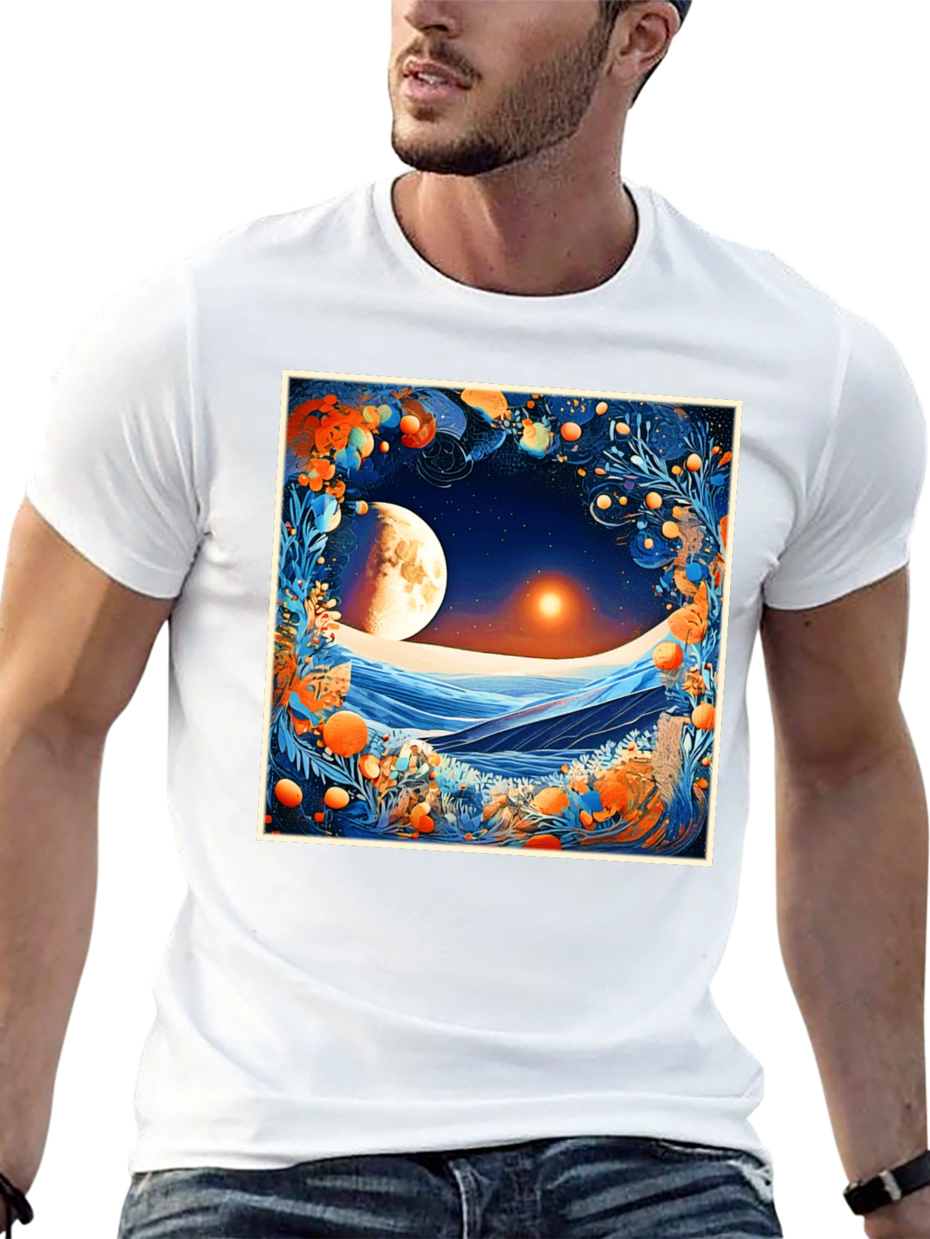 Celestial Moonscape Graphic Tee - Modern Fit