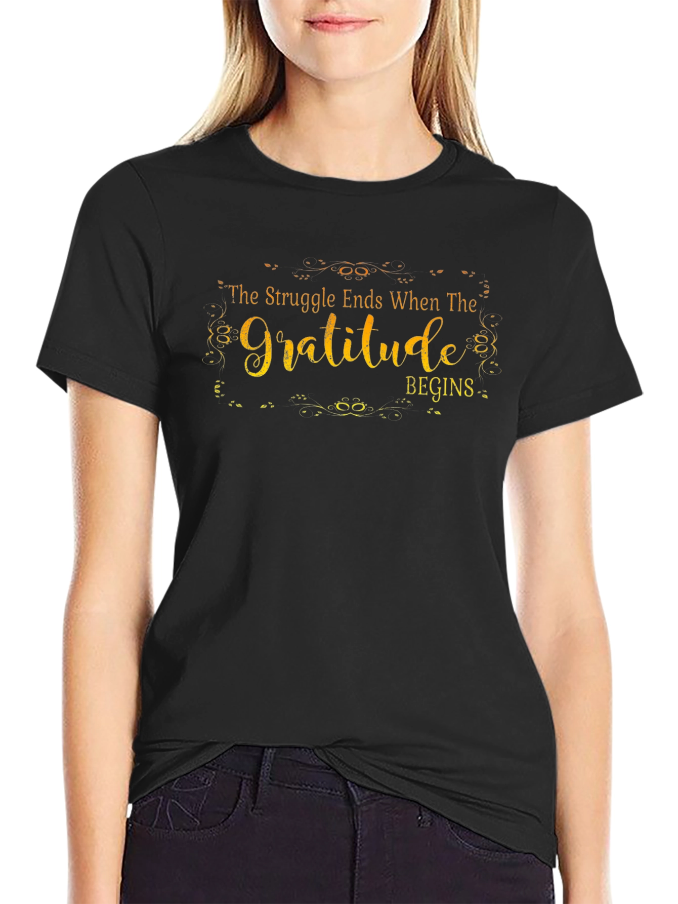 Gratitude Begins Graphic T-Shirt - Inspirational Design