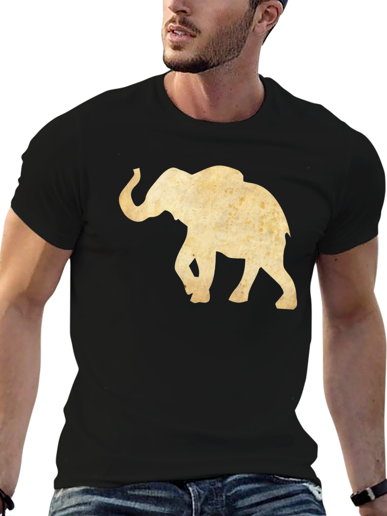 Elephant Graphic Tee - Black Cotton Casual Top