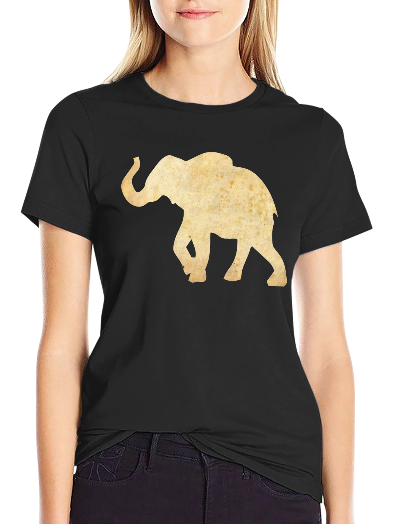 Elephant Graphic Tee - Black Cotton Casual Top