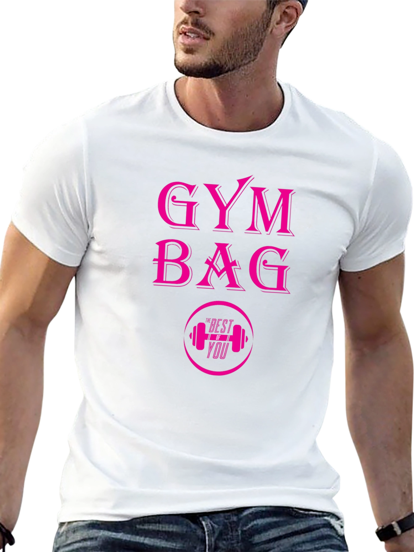 Gym Bag Pink Graphic Black T-Shirt