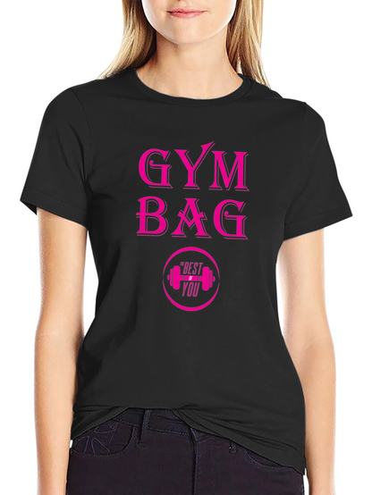 Gym Bag Pink Graphic Black T-Shirt