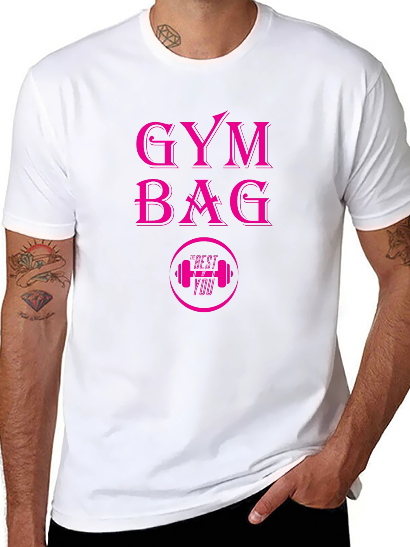 Gym Bag Pink Graphic Black T-Shirt