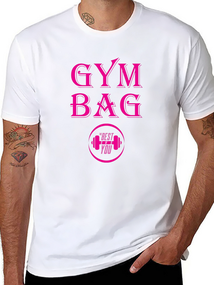 Gym Bag Pink Graphic Black T-Shirt