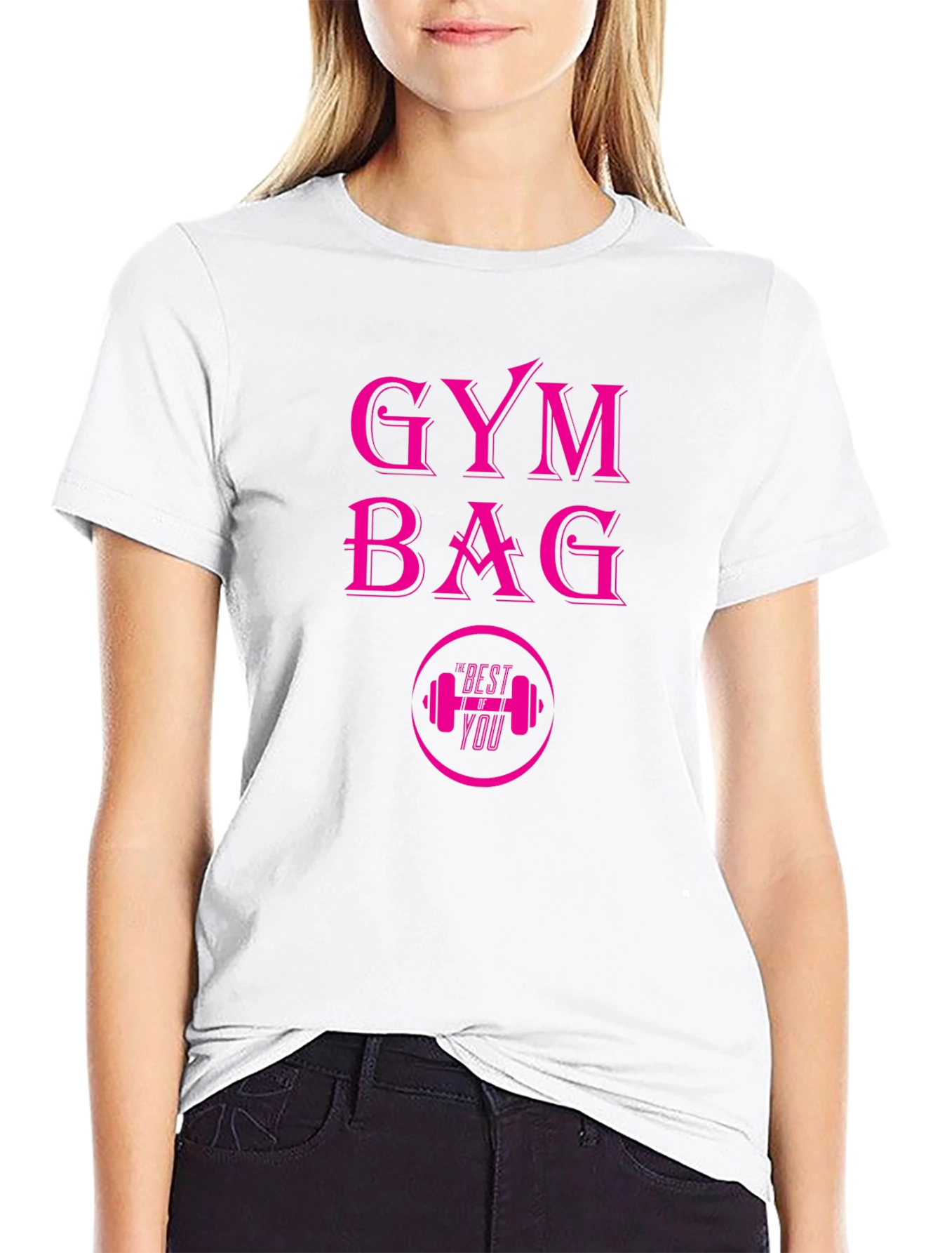 Gym Bag Pink Graphic Black T-Shirt