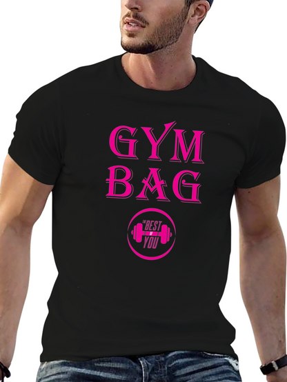 Gym Bag Pink Graphic Black T-Shirt