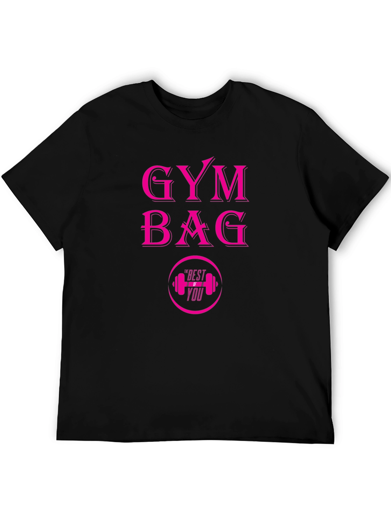 Gym Bag Pink Graphic Black T-Shirt