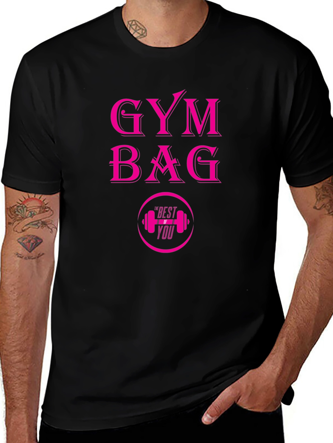 Gym Bag Pink Graphic Black T-Shirt