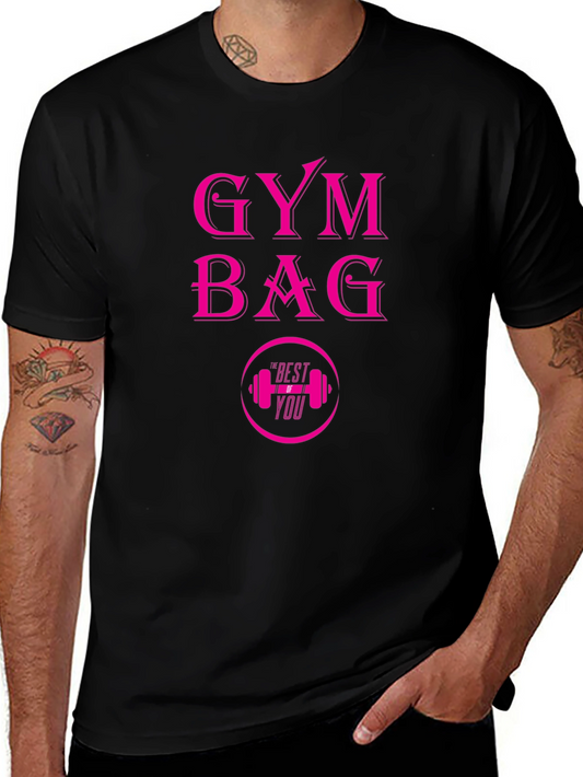 Gym Bag Pink Graphic Black T-Shirt