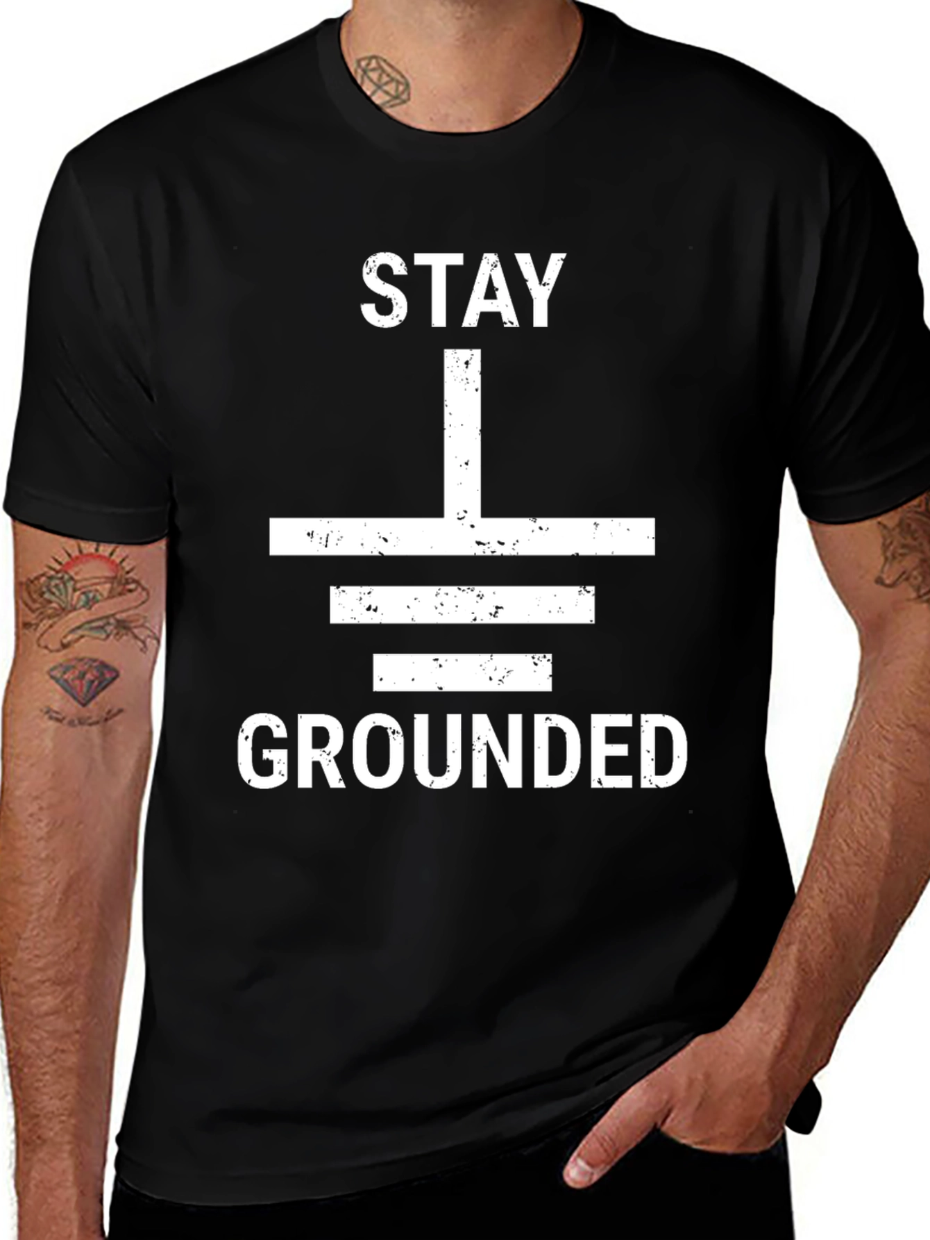 Stay Grounded Graphic Tee - Black Cotton T-Shirt
