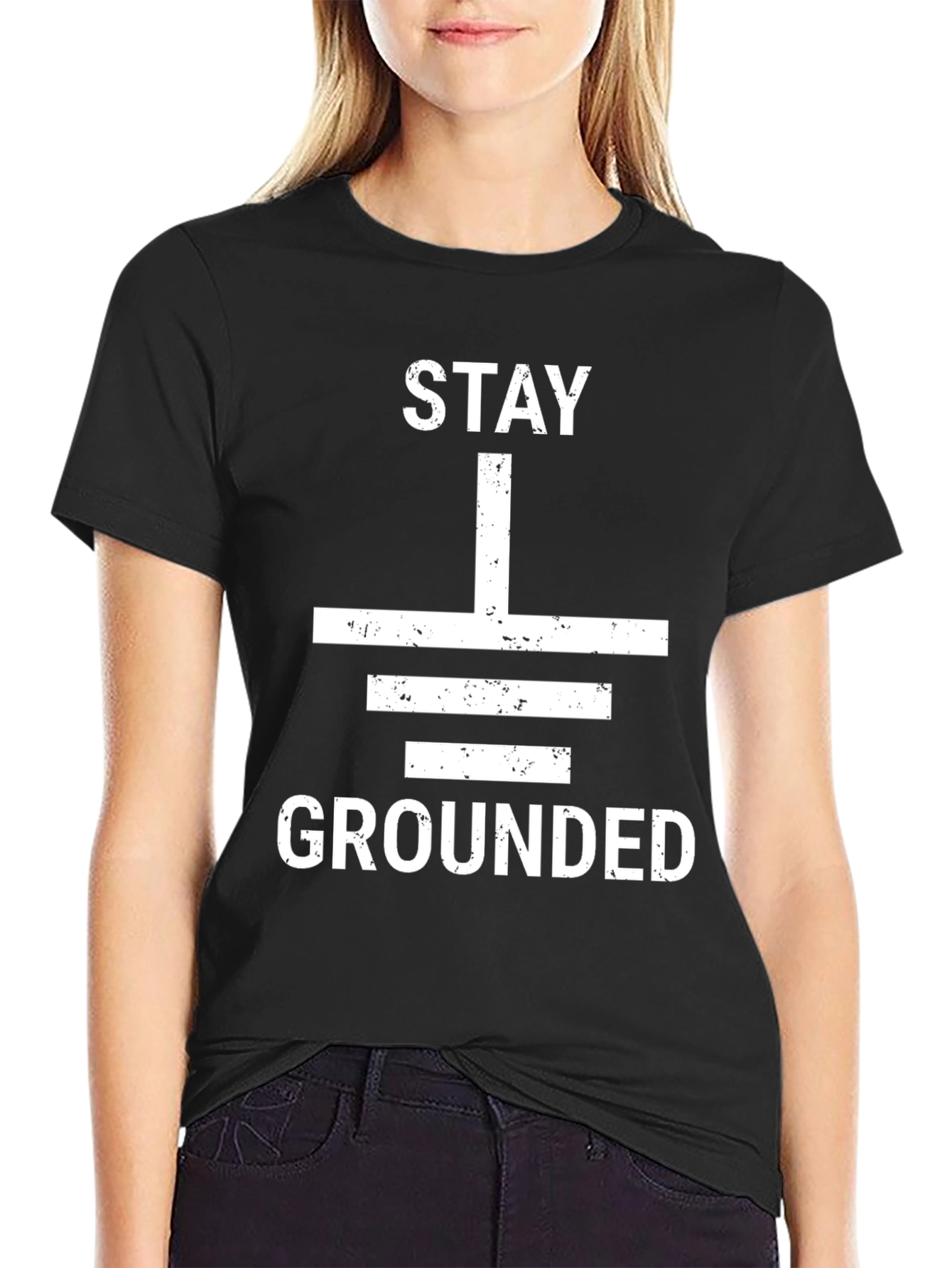 Stay Grounded Graphic Tee - Black Cotton T-Shirt