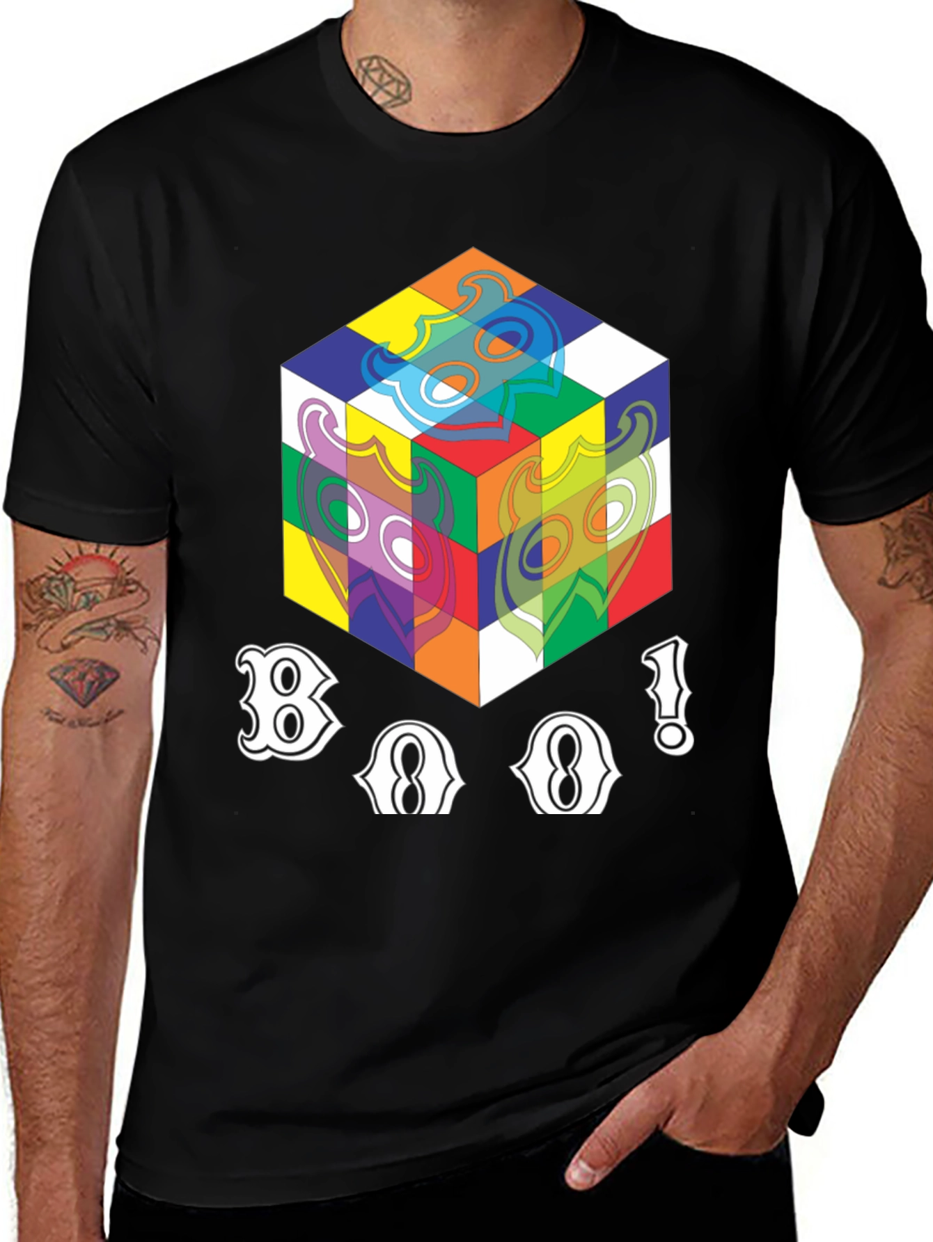 Abstract Cube Graphic T-Shirt - Black