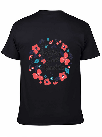 Worlds Best Abuelita Floral Wreath Black T-Shirt