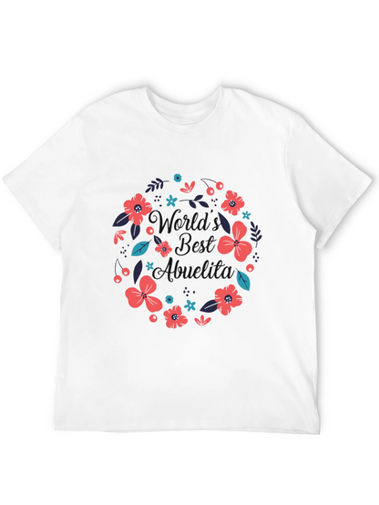 Worlds Best Abuelita Floral Wreath Black T-Shirt