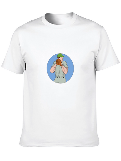 Baseball Pitcher Graphic Tee - Black Cotton T-Shirt