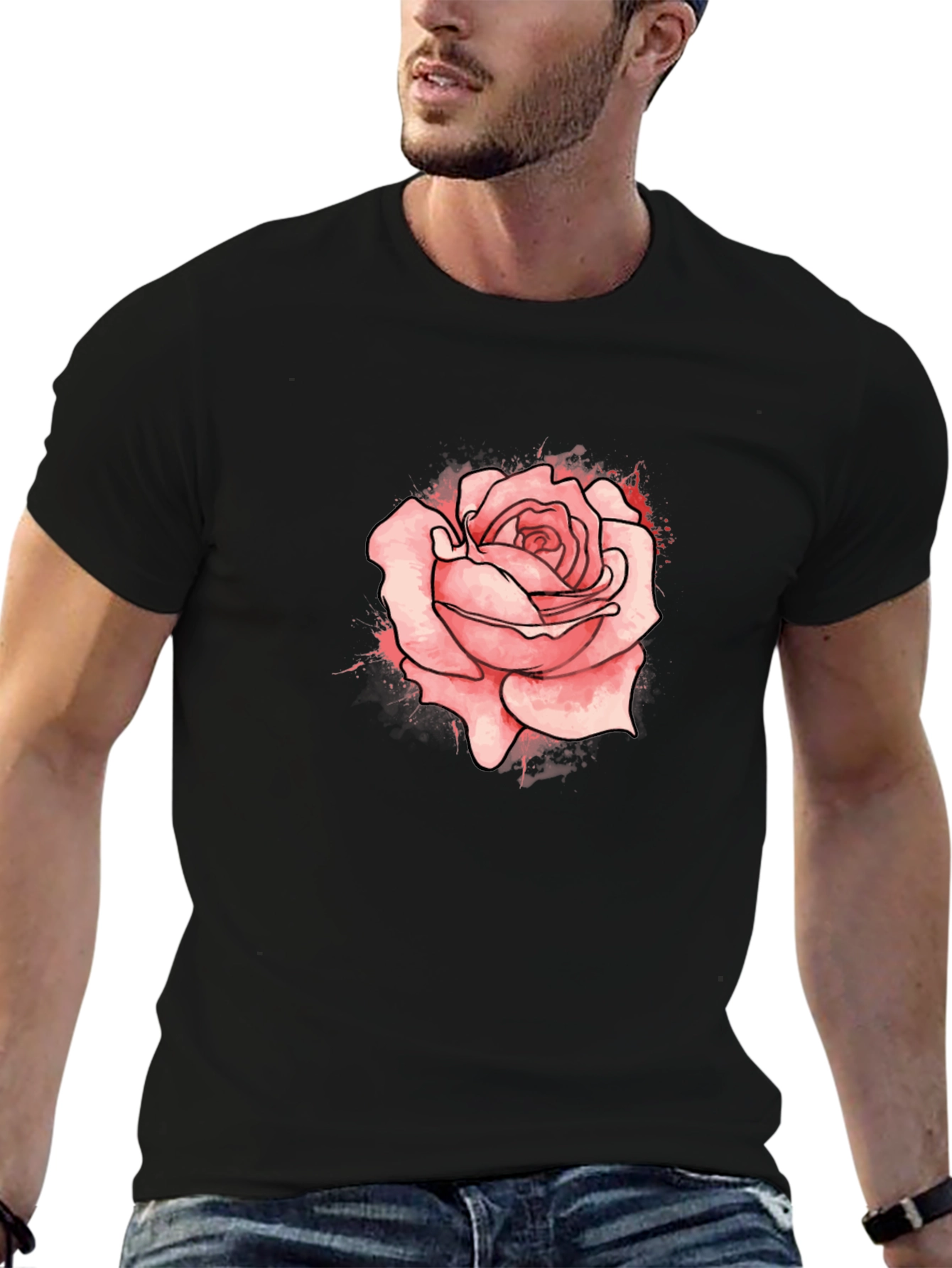 Mens Black Rose Graphic Tee