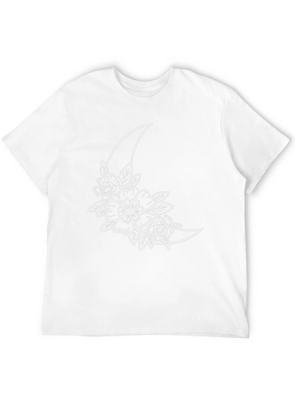 Floral Moon Graphic Tee - Black Cotton T-Shirt