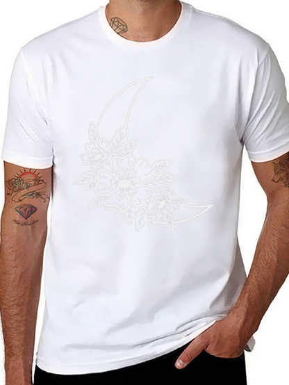 Floral Moon Graphic Tee - Black Cotton T-Shirt