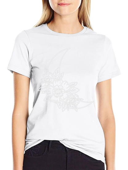 Floral Moon Graphic Tee - Black Cotton T-Shirt