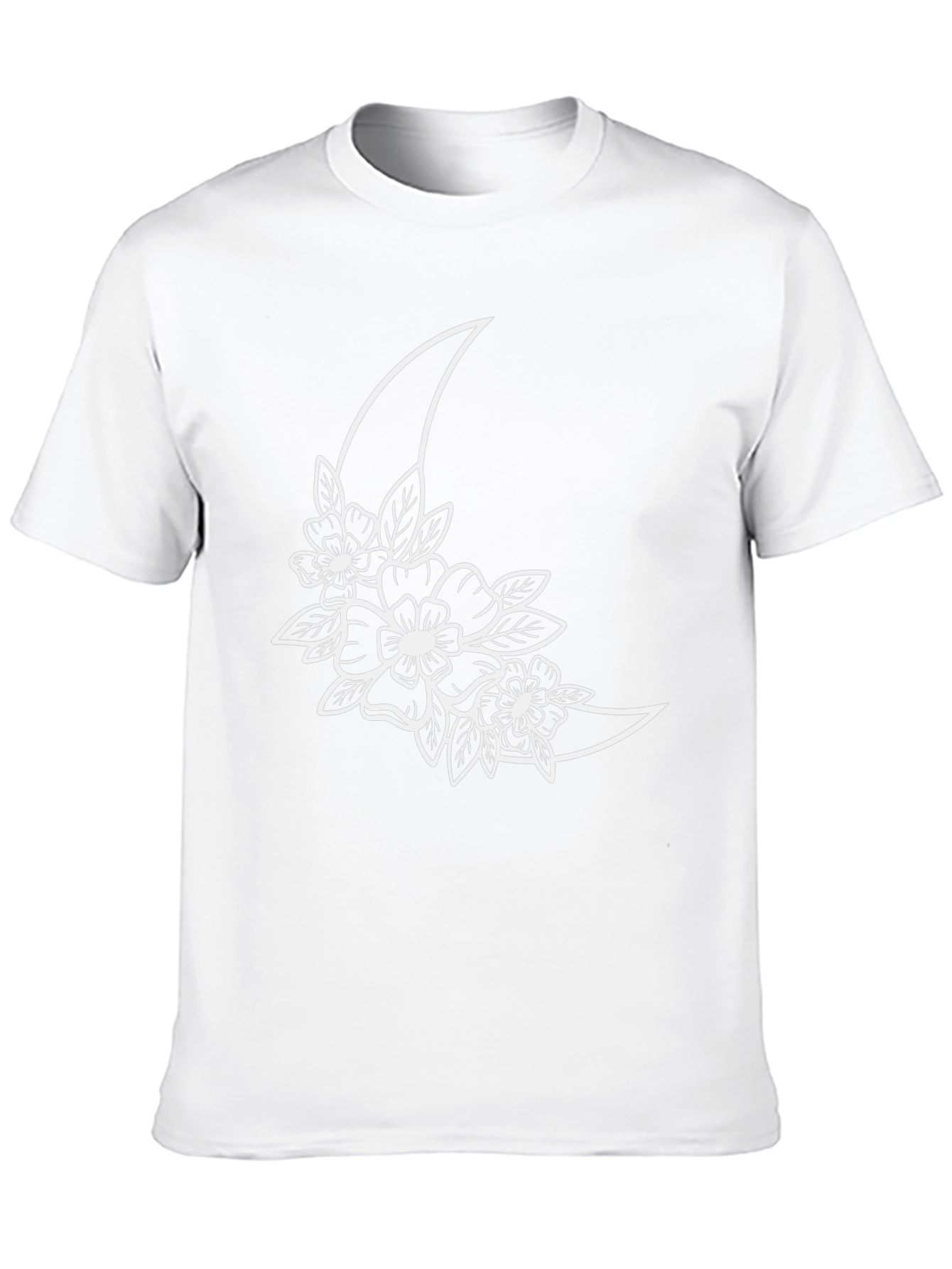 Floral Moon Graphic Tee - Black Cotton T-Shirt