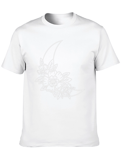 Floral Moon Graphic Tee - Black Cotton T-Shirt