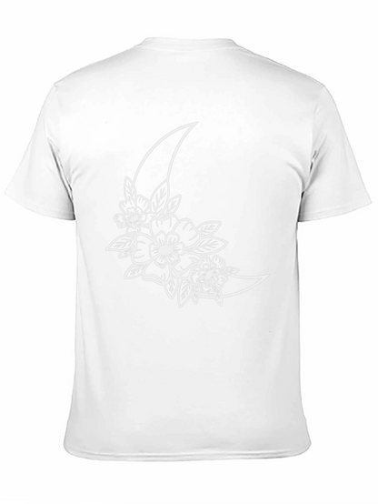 Floral Moon Graphic Tee - Black Cotton T-Shirt