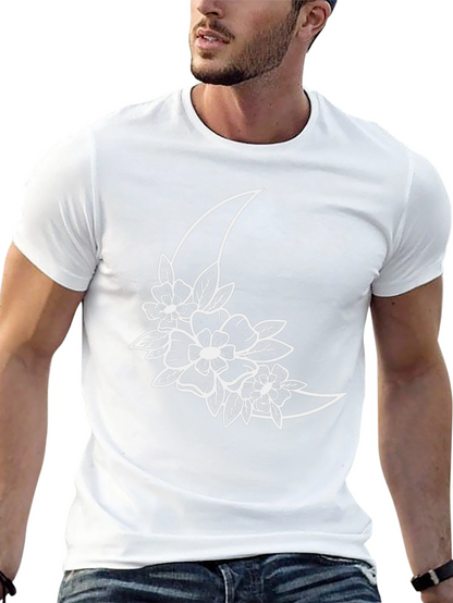 Floral Moon Graphic Tee - Black Cotton T-Shirt