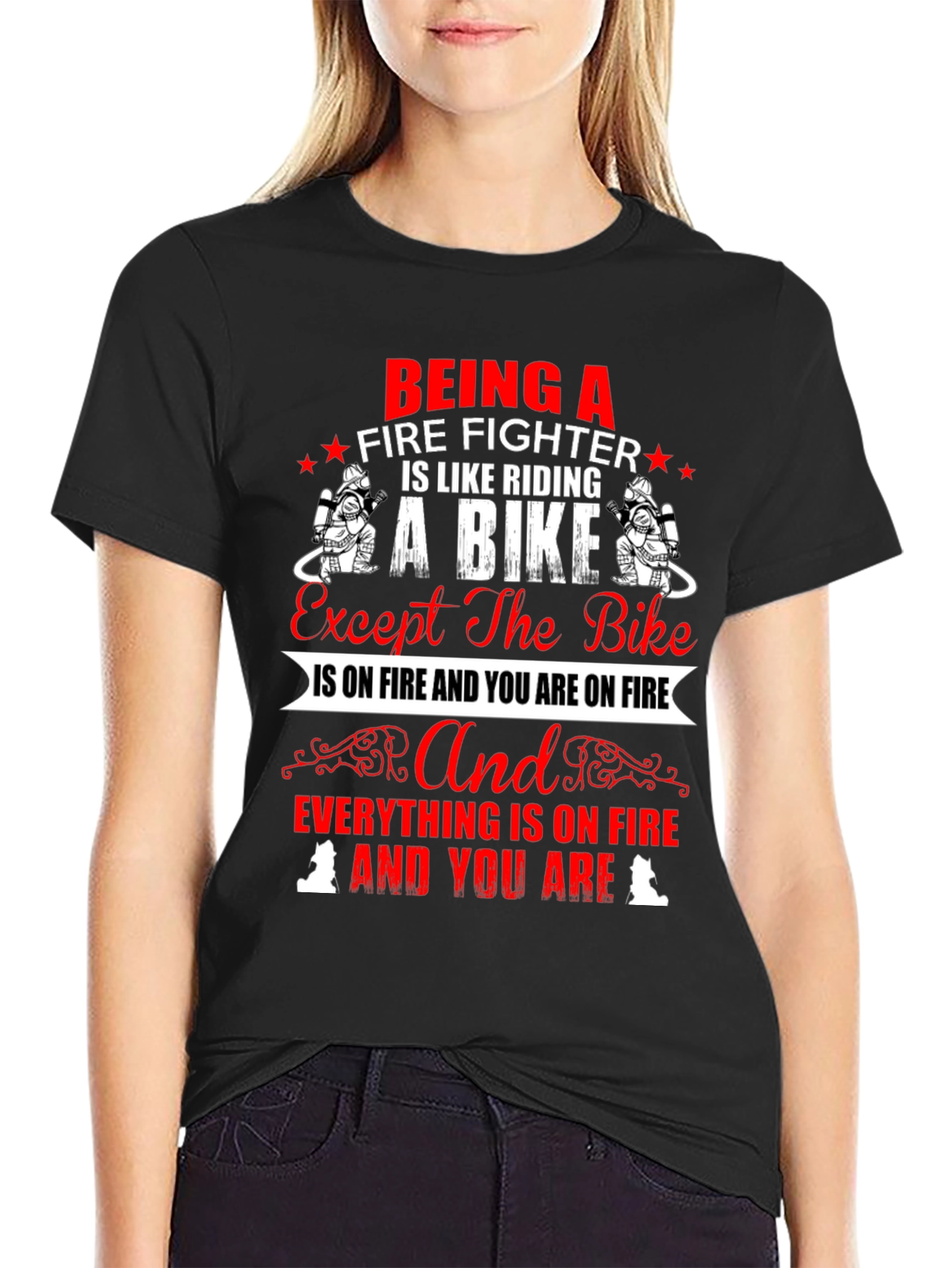 Firefighter Bike T-Shirt - Novelty Graphic Tee