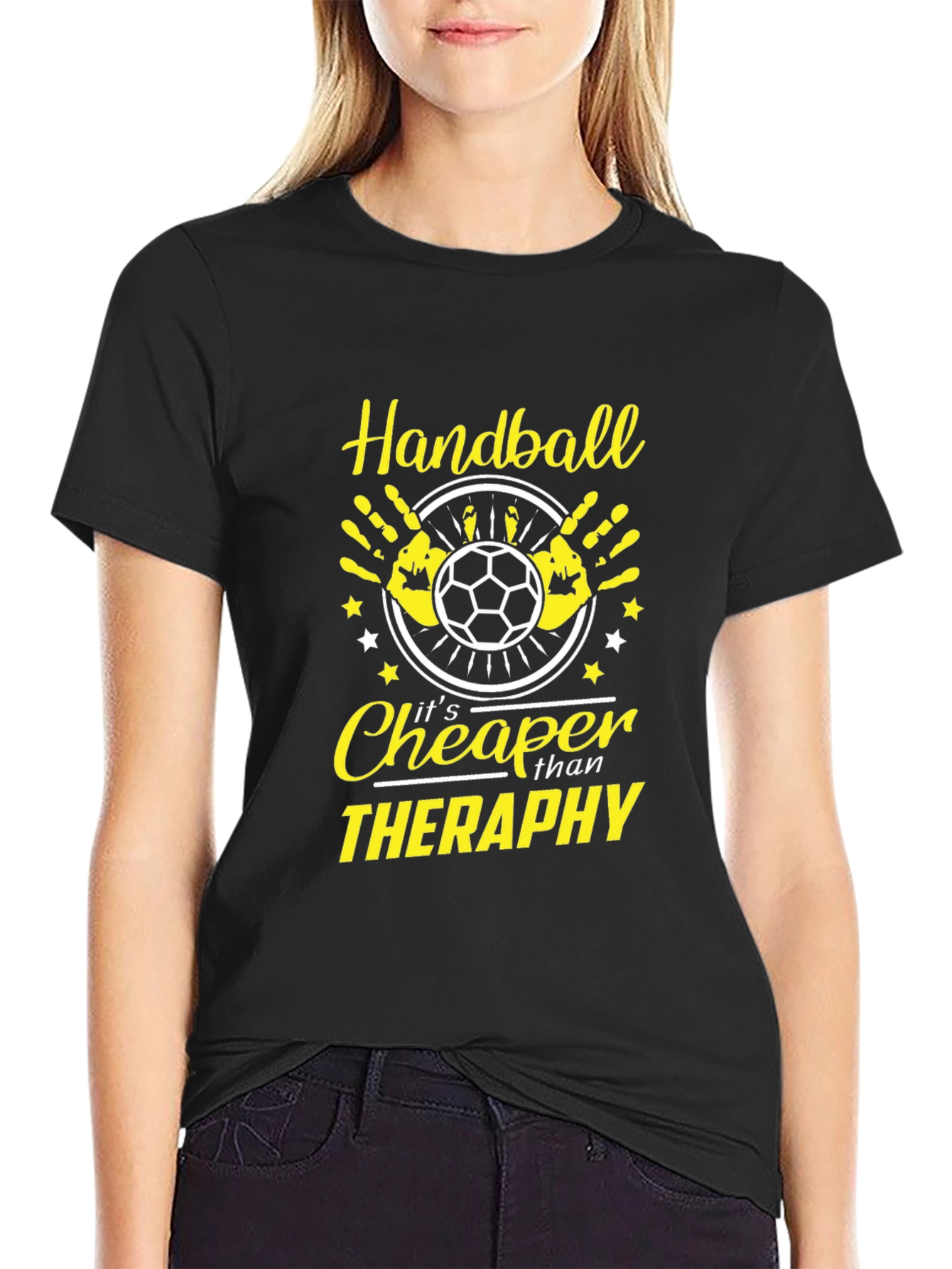 Handball Cheaper Than Therapy Black T-Shirt