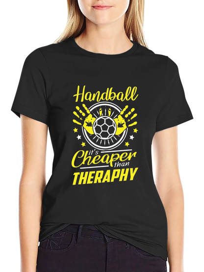 Handball Cheaper Than Therapy Black T-Shirt