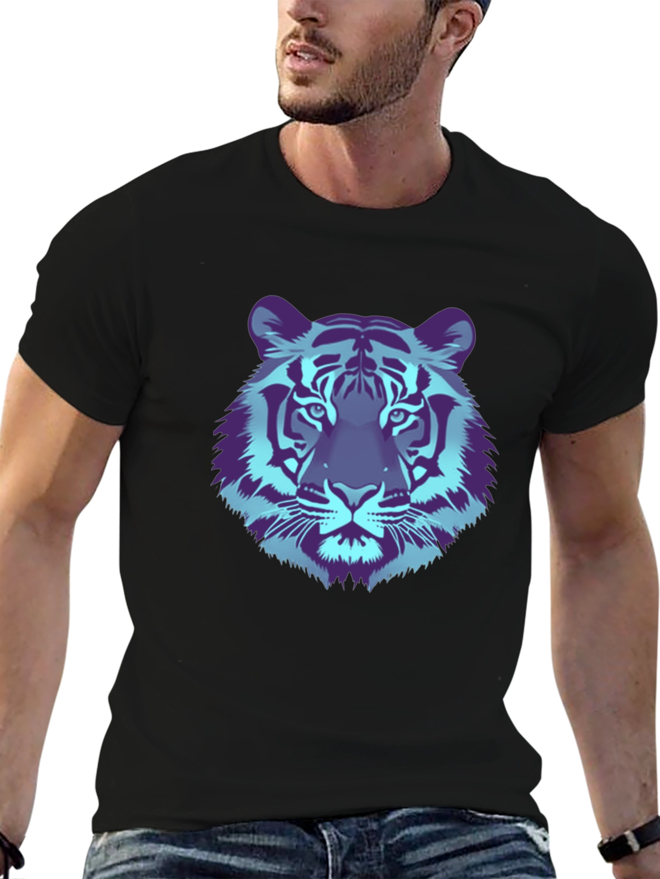Cool Tiger Graphic Tee - Black Cotton T-Shirt
