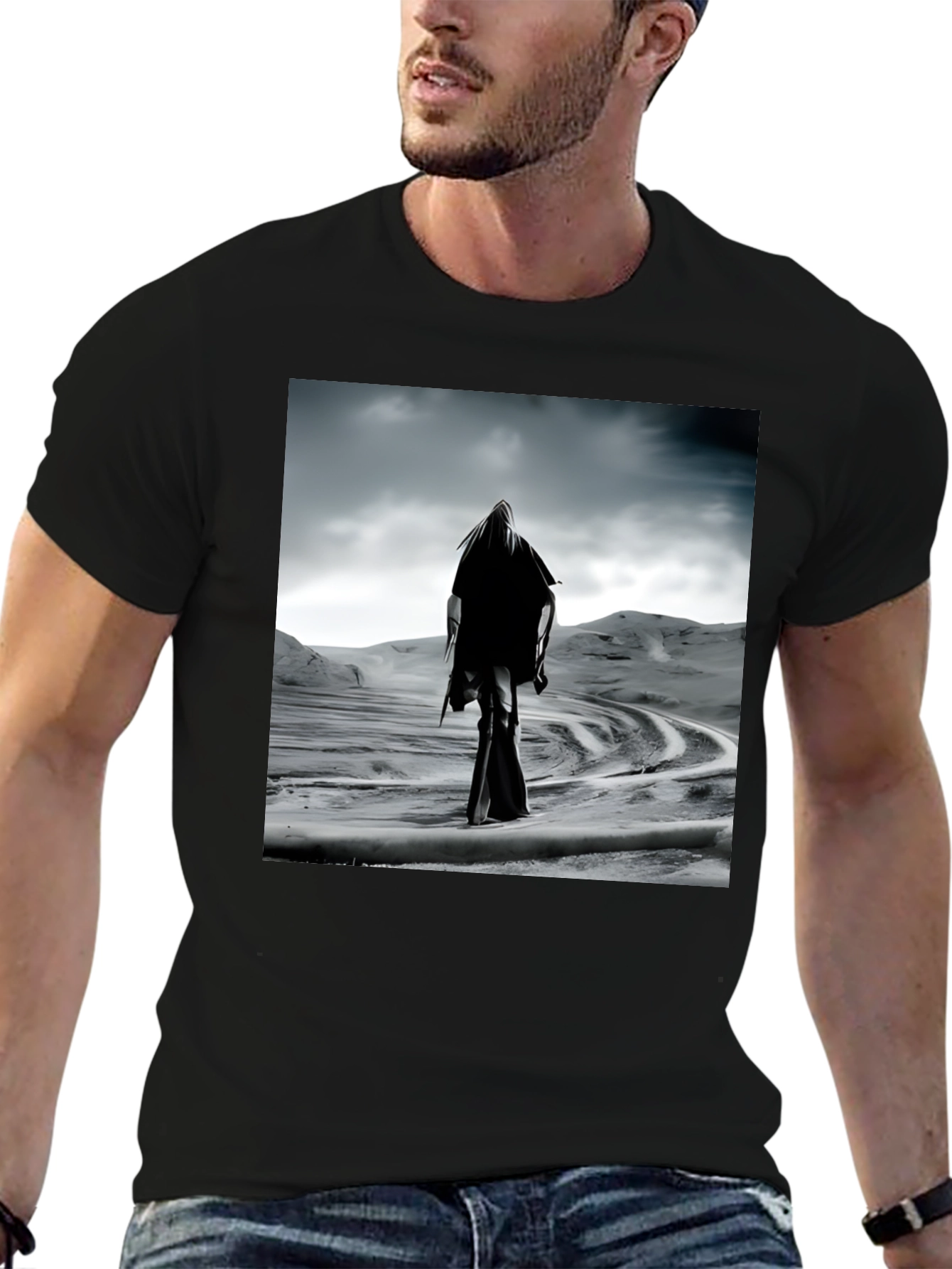 Mystic Wanderer Graphic Tee - Black Cotton Comfort