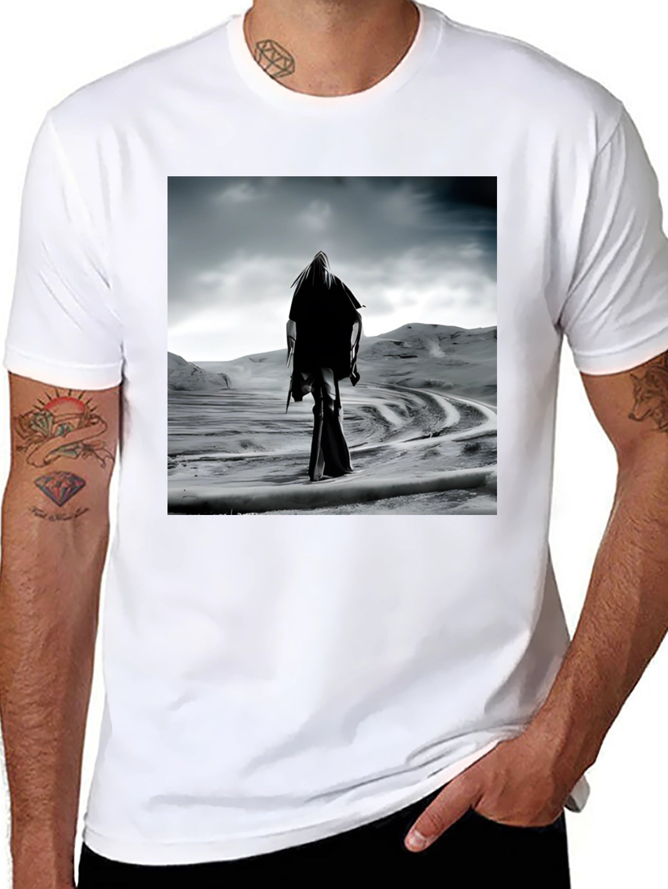 Mystic Wanderer Graphic Tee - Black Cotton Comfort