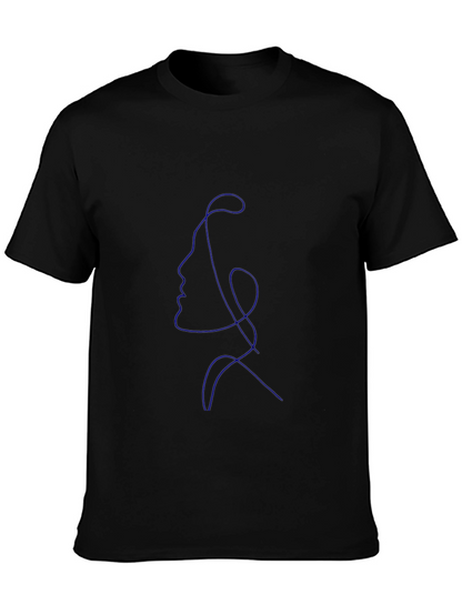 Abstract Face Line Art Black T-Shirt