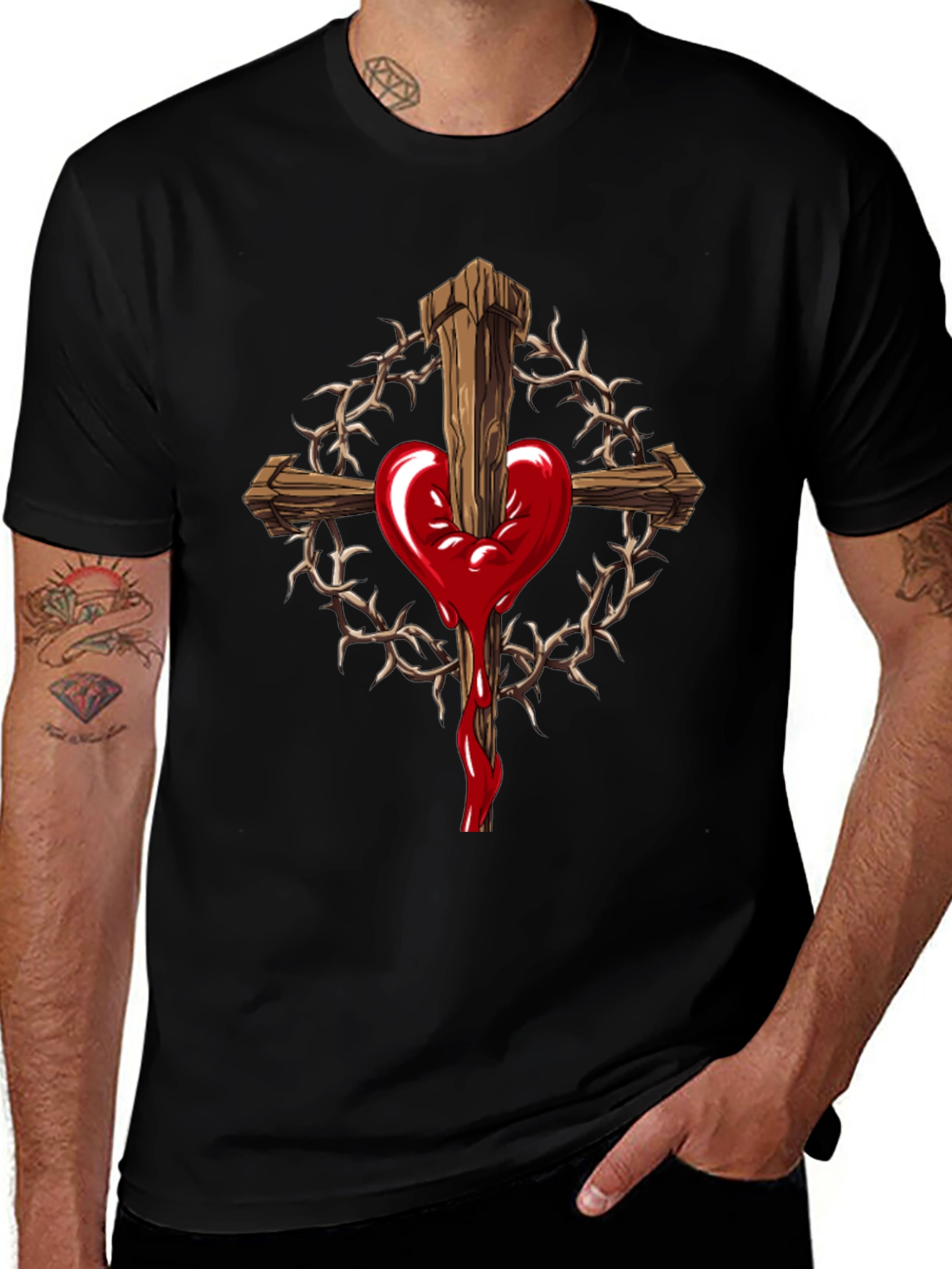 Heart Cross Graphic Black T-Shirt