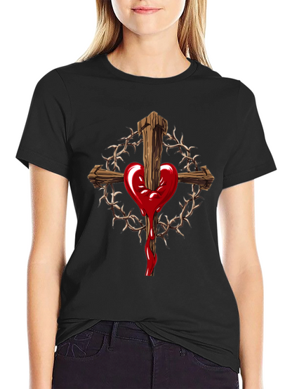 Heart Cross Graphic Black T-Shirt