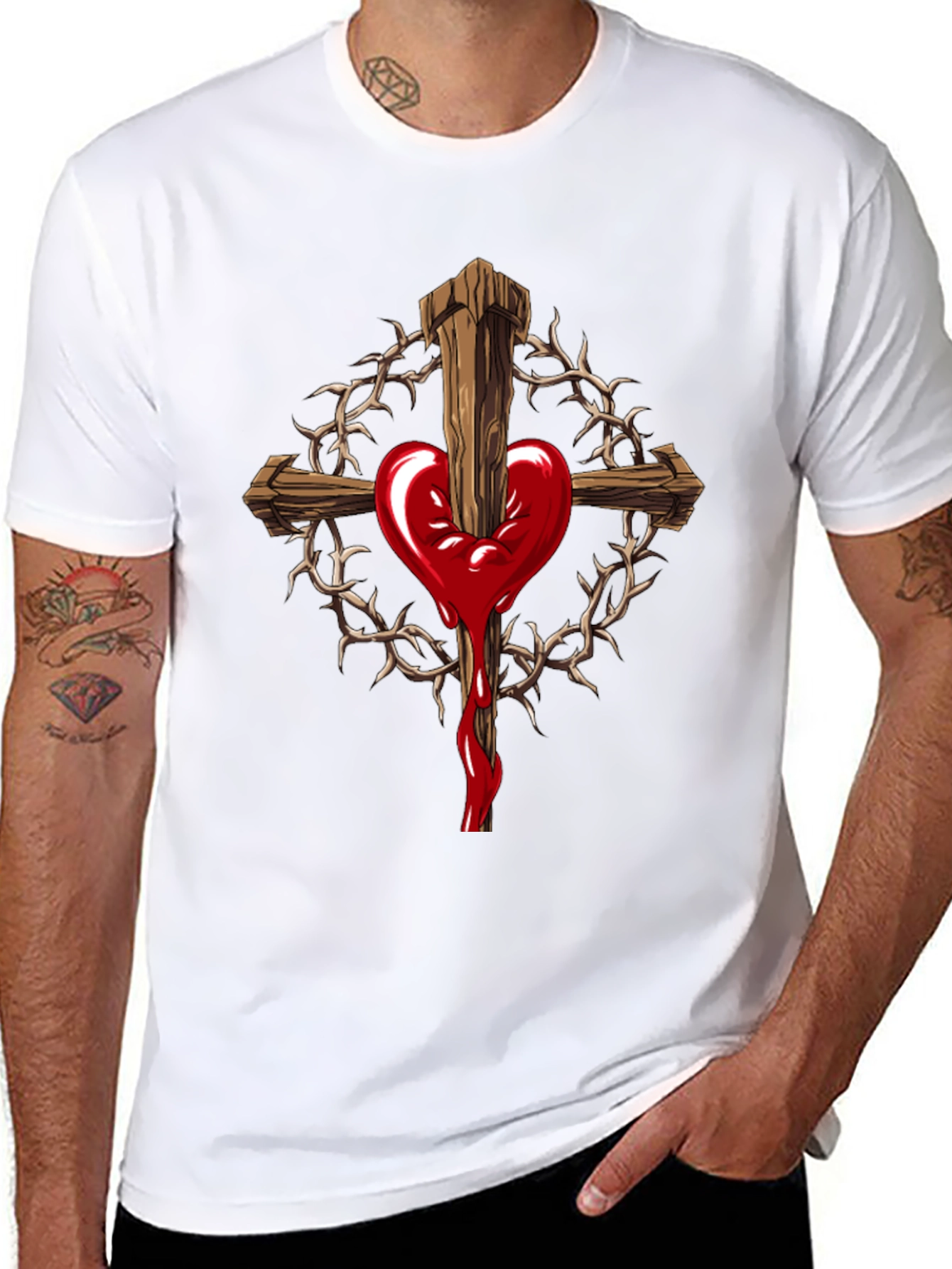Heart Cross Graphic Black T-Shirt