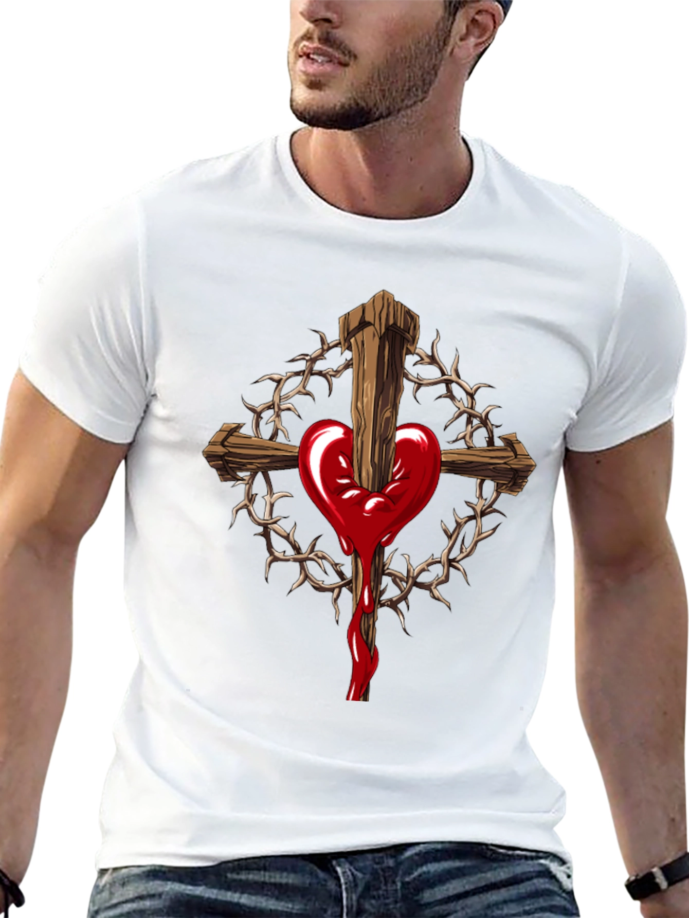 Heart Cross Graphic Black T-Shirt