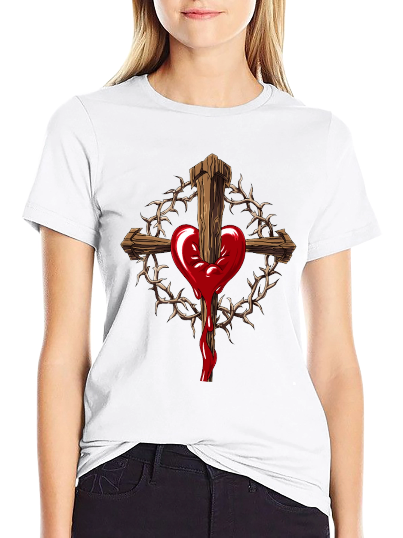 Heart Cross Graphic Black T-Shirt