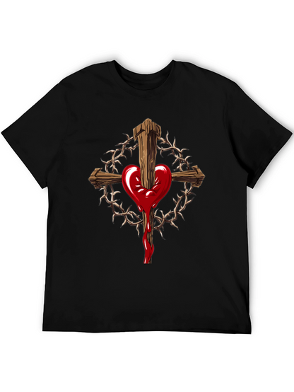 Heart Cross Graphic Black T-Shirt
