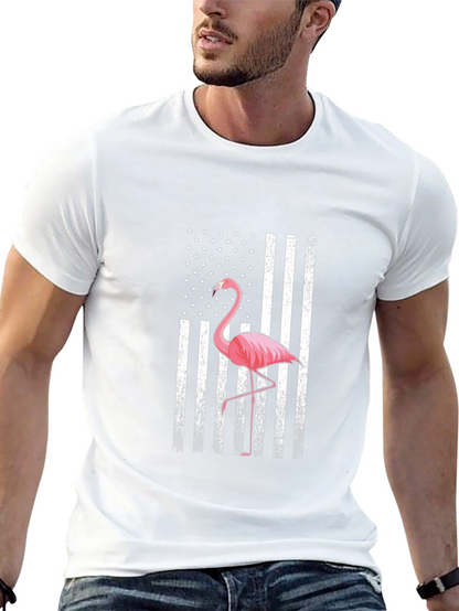 Flamingo American Flag Graphic T-Shirt