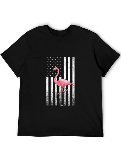 Flamingo American Flag Graphic T-Shirt