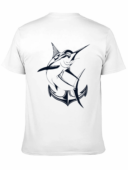 Mens Black T-Shirt with Marlin and Anchor Graphic