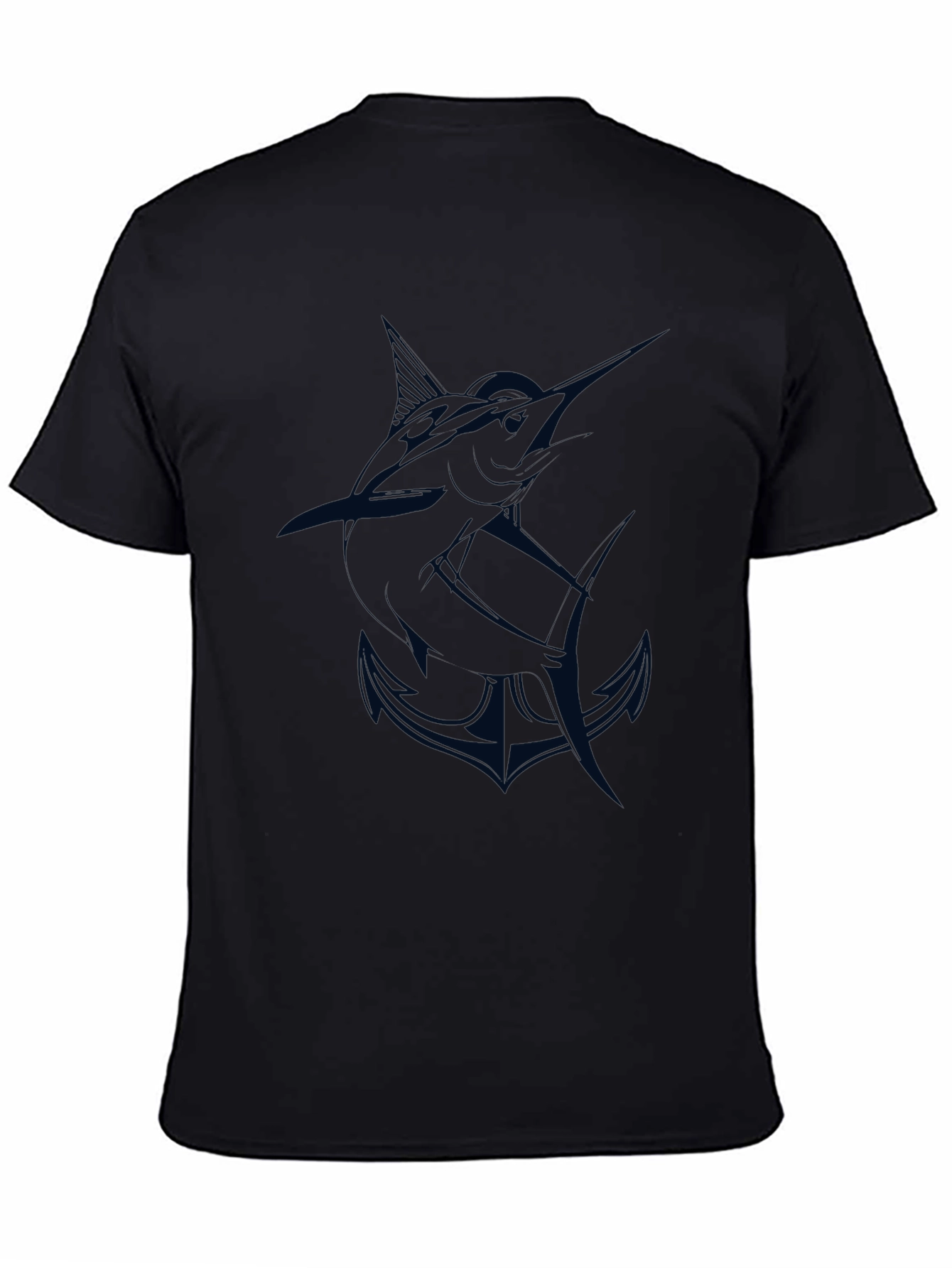 Mens Black T-Shirt with Marlin and Anchor Graphic