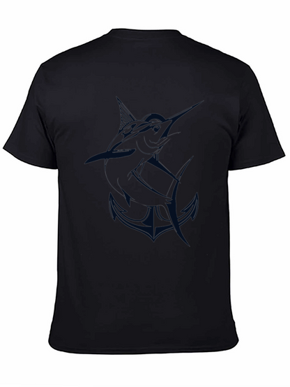 Mens Black T-Shirt with Marlin and Anchor Graphic